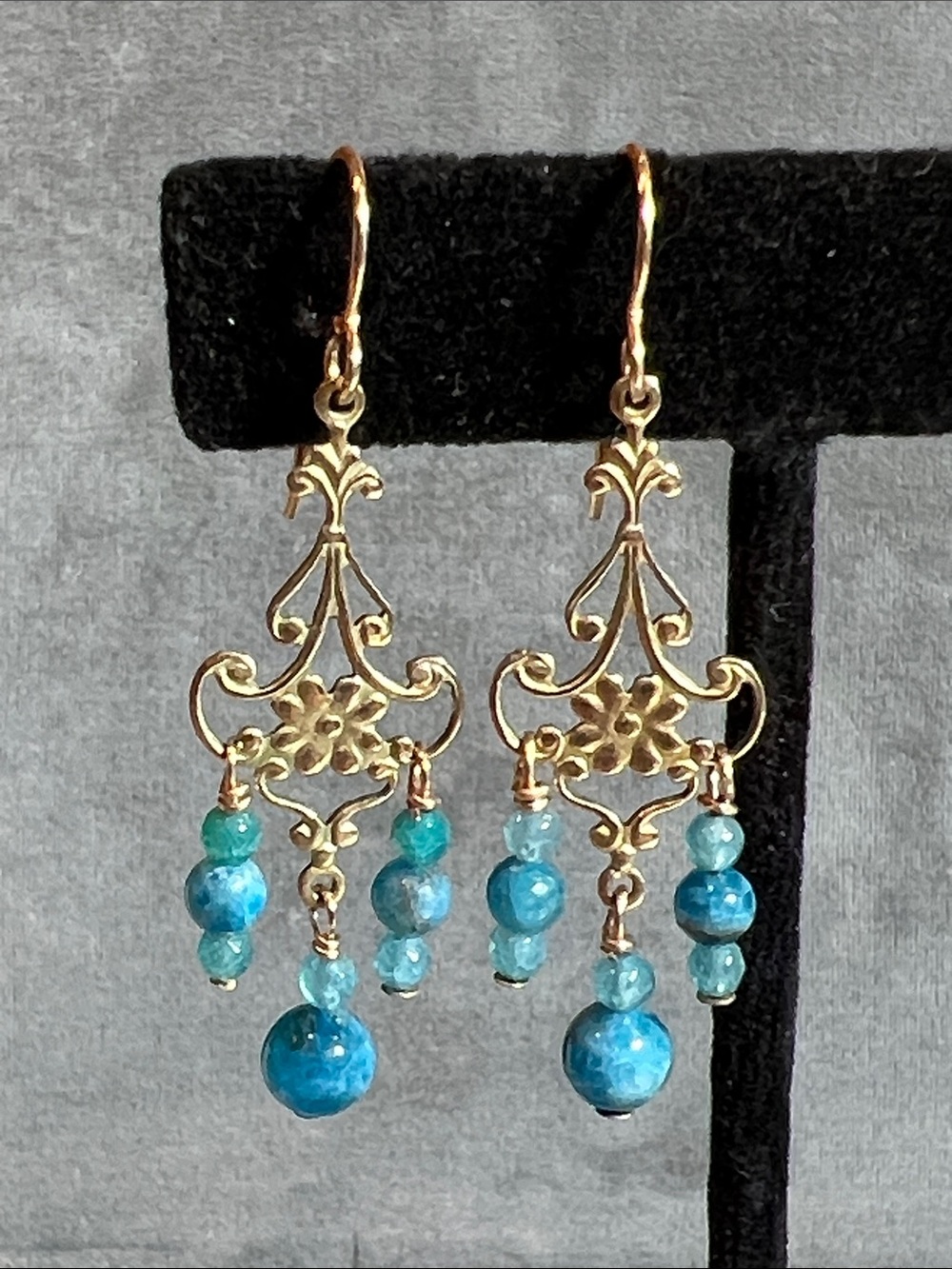 Chandelier Earrings, Gold Filled Ear Wires, with Blue Apatite gemstones